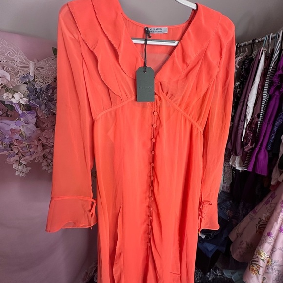 Allsaints Liana Waimea Dress in Zesty Orange. NWT Size 6 - Picture 3 of 7
